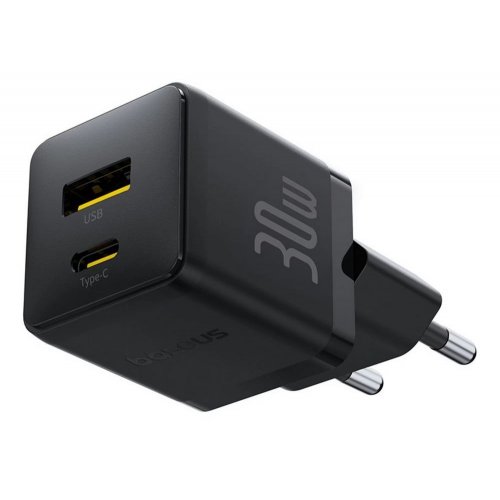 Сетевое зарядное устройство Baseus Palm USB + USB Type-C 30W (P1011160A113-00) Black купить в Украине: Киев, Днепр, Харьков, Одесса  | Низкая цена, отзывы, характеристики от TELEMART фото