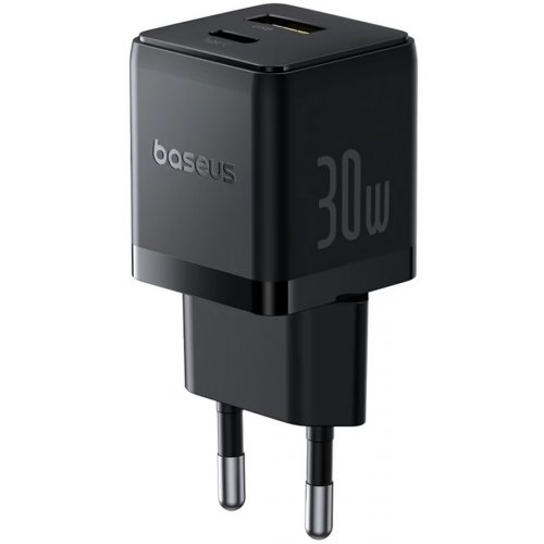 Сетевое зарядное устройство Baseus Palm USB + USB Type-C 30W (P1011160A113-00) Black купить в Украине: Киев, Днепр, Харьков, Одесса  | Низкая цена, отзывы, характеристики от TELEMART фото