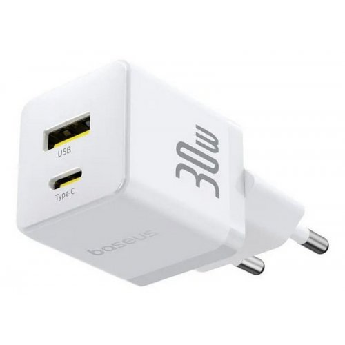 Сетевое зарядное устройство Baseus Palm USB + USB Type-C 30W (P1011160A213-00) White купить в Украине: Киев, Днепр, Харьков, Одесса  | Низкая цена, отзывы, характеристики от TELEMART фото