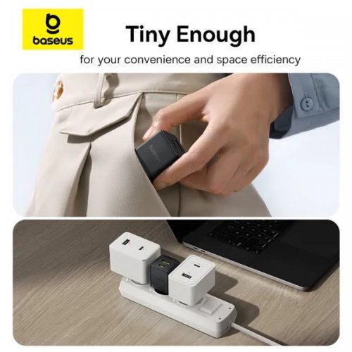 Сетевое зарядное устройство Baseus Palm USB + USB Type-C 30W + Cable USB Type-C to USB Type-C 60W 1m (P1011160A113-01) Black купить в Украине: Киев, Днепр, Харьков, Одесса  | Низкая цена, отзывы, характеристики от TELEMART фото