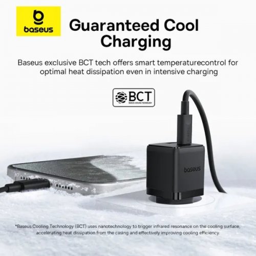 Сетевое зарядное устройство Baseus Palm USB + USB Type-C 30W + Cable USB Type-C to USB Type-C 60W 1m (P1011160A113-01) Black купить в Украине: Киев, Днепр, Харьков, Одесса  | Низкая цена, отзывы, характеристики от TELEMART фото