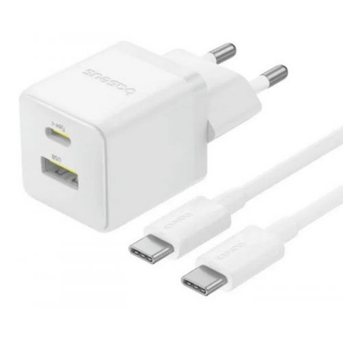 Сетевое зарядное устройство Baseus Palm USB + USB Type-C 30W + Cable USB Type-C to USB Type-C 60W 1m (P1011160A213-01) White купить в Украине: Киев, Днепр, Харьков, Одесса  | Низкая цена, отзывы, характеристики от TELEMART фото
