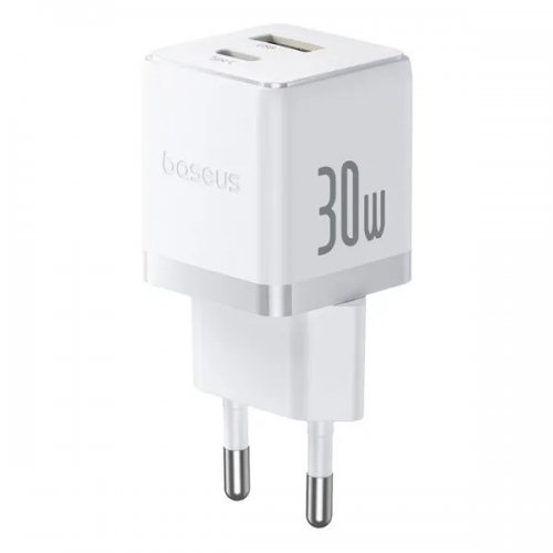 Сетевое зарядное устройство Baseus Palm USB + USB Type-C 30W + Cable USB Type-C to USB Type-C 60W 1m (P1011160A213-01) White купить в Украине: Киев, Днепр, Харьков, Одесса  | Низкая цена, отзывы, характеристики от TELEMART фото