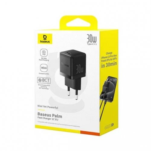 Мережевий зарядний пристрій Baseus Palm USB Type-C 30W (P10111605113-00) Black купити в Україні: Київ, Львів, Хмельницький, Тернопіль, Івано-Франківськ | Низька ціна, відгуки, характеристики від TELEMART фото