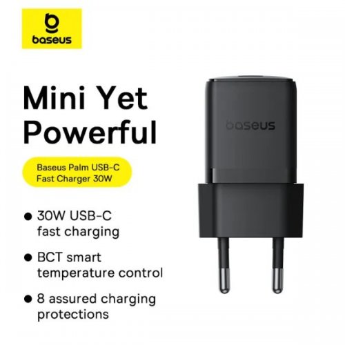 Мережевий зарядний пристрій Baseus Palm USB Type-C 30W (P10111605113-00) Black купити в Україні: Київ, Львів, Хмельницький, Тернопіль, Івано-Франківськ | Низька ціна, відгуки, характеристики від TELEMART фото
