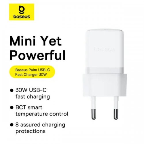 Мережевий зарядний пристрій Baseus Palm USB Type-C 30W (P10111605213-00) White купити в Україні: Київ, Львів, Хмельницький, Тернопіль, Івано-Франківськ | Низька ціна, відгуки, характеристики від TELEMART фото