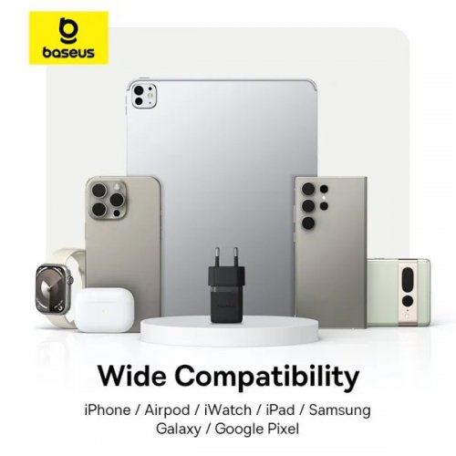 Мережевий зарядний пристрій Baseus Palm USB Type-C 30W + Cable USB Type-C to USB Type-C 60W 1m (P10111605113-01) Black купити в Україні: Київ, Львів, Хмельницький, Тернопіль, Івано-Франківськ | Низька ціна, відгуки, характеристики від TELEMART фото