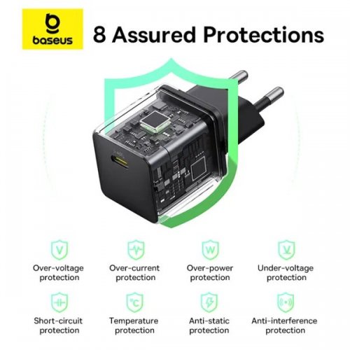 Мережевий зарядний пристрій Baseus Palm USB Type-C 30W + Cable USB Type-C to USB Type-C 60W 1m (P10111605113-01) Black купити в Україні: Київ, Львів, Хмельницький, Тернопіль, Івано-Франківськ | Низька ціна, відгуки, характеристики від TELEMART фото