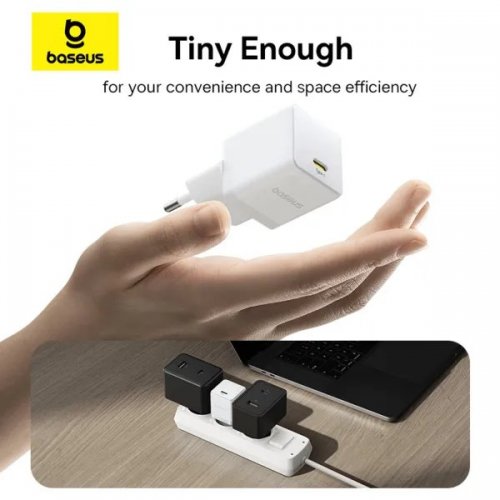 Сетевое зарядное устройство Baseus Palm USB Type-C 30W + Cable USB Type-C to USB Type-C 60W 1m (P10111605213-01) White купить в Украине: Киев, Днепр, Харьков, Одесса  | Низкая цена, отзывы, характеристики от TELEMART фото