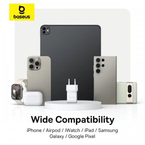 Сетевое зарядное устройство Baseus Palm USB Type-C 30W + Cable USB Type-C to USB Type-C 60W 1m (P10111605213-01) White купить в Украине: Киев, Днепр, Харьков, Одесса  | Низкая цена, отзывы, характеристики от TELEMART фото