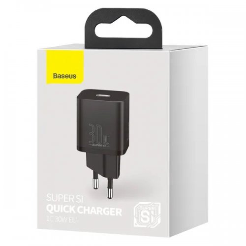 Сетевое зарядное устройство Baseus Super Silicone USB Type-C 30W (CCSUP-J01) Black купить в Украине: Киев, Днепр, Харьков, Одесса  | Низкая цена, отзывы, характеристики от TELEMART фото