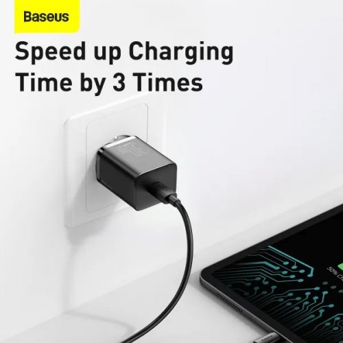 Сетевое зарядное устройство Baseus Super Silicone USB Type-C 30W (CCSUP-J01) Black купить в Украине: Киев, Днепр, Харьков, Одесса  | Низкая цена, отзывы, характеристики от TELEMART фото