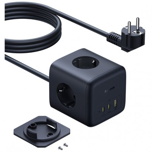 Сетевой фильтр Baseus EnerFill FA11 Cube Power Strip 3 розетки + USB + 2 x USB Type-C 67W 1.5m (E00082100123-00) Cosmic Black купить в Украине: Киев, Днепр, Харьков, Одесса  | Низкая цена, отзывы, характеристики от TELEMART фото