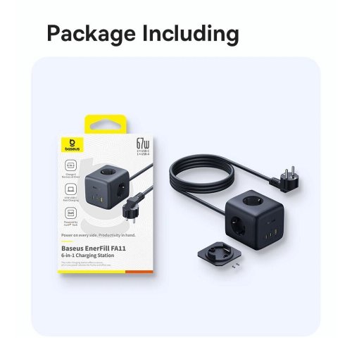 Сетевой фильтр Baseus EnerFill FA11 Cube Power Strip 3 розетки + USB + 2 x USB Type-C 67W 1.5m (E00082100123-00) Cosmic Black купить в Украине: Киев, Днепр, Харьков, Одесса  | Низкая цена, отзывы, характеристики от TELEMART фото
