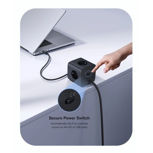 Сетевой фильтр Baseus EnerFill FA11 Cube Power Strip 3 розетки + USB + 2 x USB Type-C 67W 1.5m (E00082100123-00) Cosmic Black купить в Украине: Киев, Днепр, Харьков, Одесса  | Низкая цена, отзывы, характеристики от TELEMART фото