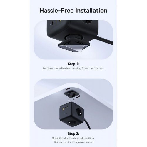 Сетевой фильтр Baseus EnerFill FA11 Cube Power Strip 3 розетки + USB + 2 x USB Type-C 67W 1.5m (E00082100123-00) Cosmic Black купить в Украине: Киев, Днепр, Харьков, Одесса  | Низкая цена, отзывы, характеристики от TELEMART фото
