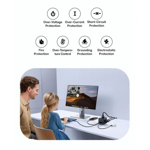 Сетевой фильтр Baseus EnerFill FA11 Cube Power Strip 3 розетки + USB + 2 x USB Type-C 67W 1.5m (E00082100123-00) Cosmic Black купить в Украине: Киев, Днепр, Харьков, Одесса  | Низкая цена, отзывы, характеристики от TELEMART фото