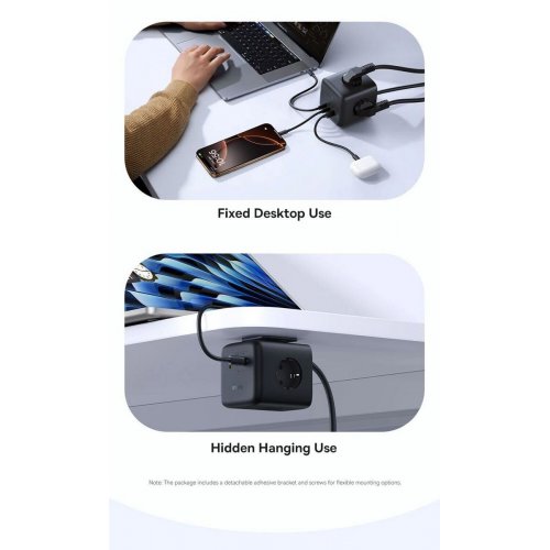 Сетевой фильтр Baseus EnerFill FA11 Cube Power Strip 3 розетки + USB + 2 x USB Type-C 67W 1.5m (E00082100123-00) Cosmic Black купить в Украине: Киев, Днепр, Харьков, Одесса  | Низкая цена, отзывы, характеристики от TELEMART фото