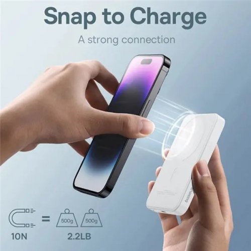 Powerbank Baseus Magnetic Mini Wireless 5000mAh 20W (P10022107223-00) White купити в Україні: Київ, Львів, Хмельницький, Тернопіль, Івано-Франківськ | Низька ціна, відгуки, характеристики від TELEMART фото