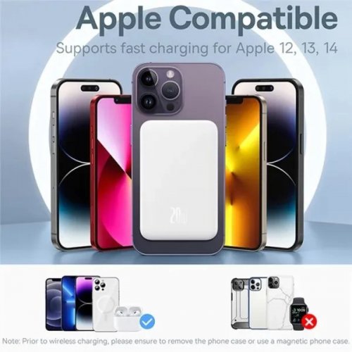 Powerbank Baseus Magnetic Mini Wireless 5000mAh 20W (P10022107223-00) White купити в Україні: Київ, Львів, Хмельницький, Тернопіль, Івано-Франківськ | Низька ціна, відгуки, характеристики від TELEMART фото