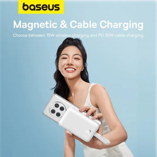 Powerbank Baseus Magnetic Mini Wireless 10000mAh 30W (P1002210B223-00) White купити в Україні: Київ, Львів, Хмельницький, Тернопіль, Івано-Франківськ | Низька ціна, відгуки, характеристики від TELEMART фото