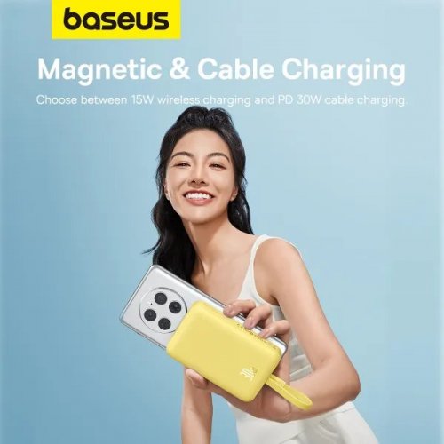 Powerbank Baseus Magnetic Mini Wireless 10000mAh 30W (P1002210BY23-00) Yellow купити в Україні: Київ, Львів, Хмельницький, Тернопіль, Івано-Франківськ | Низька ціна, відгуки, характеристики від TELEMART фото