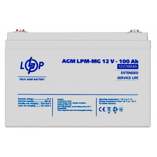 Акумуляторна батарея LogicPower LPM-MG 12V 100 Ah (LP3877) купити в Україні: Київ, Львів, Хмельницький, Тернопіль, Івано-Франківськ | Низька ціна, відгуки, характеристики від TELEMART фото