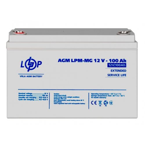 Акумуляторна батарея LogicPower LPM-MG 12V 100 Ah (LP3877) купити в Україні: Київ, Львів, Хмельницький, Тернопіль, Івано-Франківськ | Низька ціна, відгуки, характеристики від TELEMART фото
