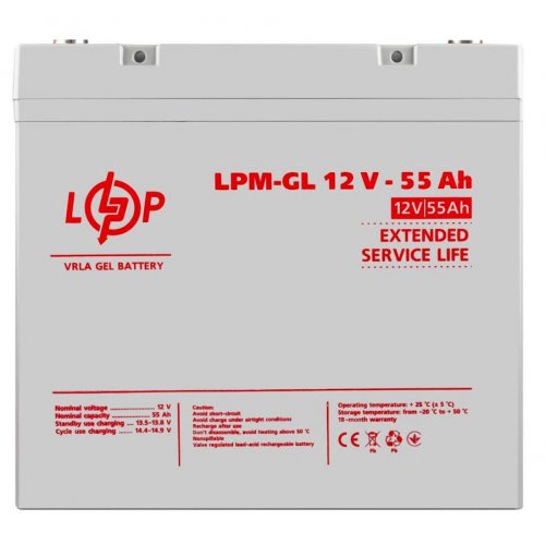Акумуляторна батарея LogicPower LPM-GL 12V 55 Ah (LP15266) купити в Україні: Київ, Львів, Хмельницький, Тернопіль, Івано-Франківськ | Низька ціна, відгуки, характеристики від TELEMART фото