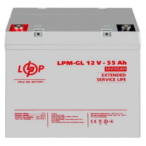 Акумуляторна батарея LogicPower LPM-GL 12V 55 Ah (LP15266) купити в Україні: Київ, Львів, Хмельницький, Тернопіль, Івано-Франківськ | Низька ціна, відгуки, характеристики від TELEMART фото