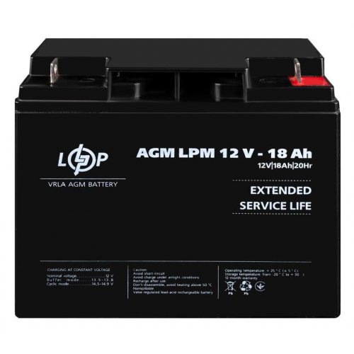 Акумуляторна батарея LogicPower LPM 12V 18 Ah (LP4133) купити в Україні: Київ, Львів, Хмельницький, Тернопіль, Івано-Франківськ | Низька ціна, відгуки, характеристики від TELEMART фото
