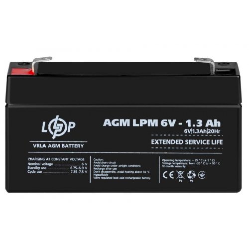 Акумуляторна батарея LogicPower LPM 6V 1.3 Ah (LP4157) купити в Україні: Київ, Львів, Хмельницький, Тернопіль, Івано-Франківськ | Низька ціна, відгуки, характеристики від TELEMART фото