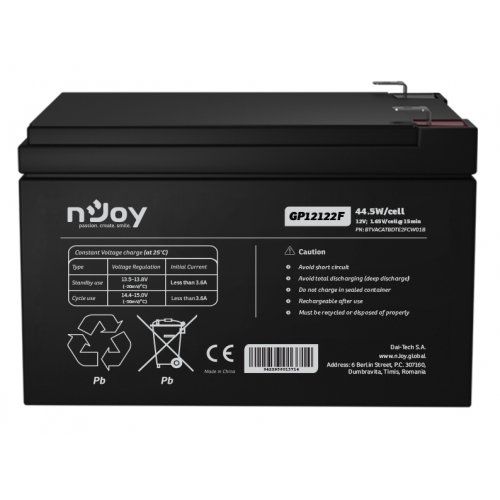 Акумуляторна батарея Njoy GP12122F 12V 12Ah (BTVACATBCTI2FCN01B) купити в Україні: Київ, Львів, Хмельницький, Тернопіль, Івано-Франківськ | Низька ціна, відгуки, характеристики від TELEMART фото