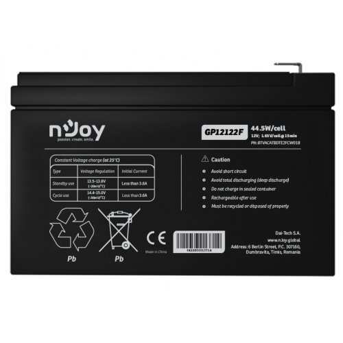 Акумуляторна батарея Njoy GP12122F 12V 12Ah (BTVACATBCTI2FCN01B) купити в Україні: Київ, Львів, Хмельницький, Тернопіль, Івано-Франківськ | Низька ціна, відгуки, характеристики від TELEMART фото