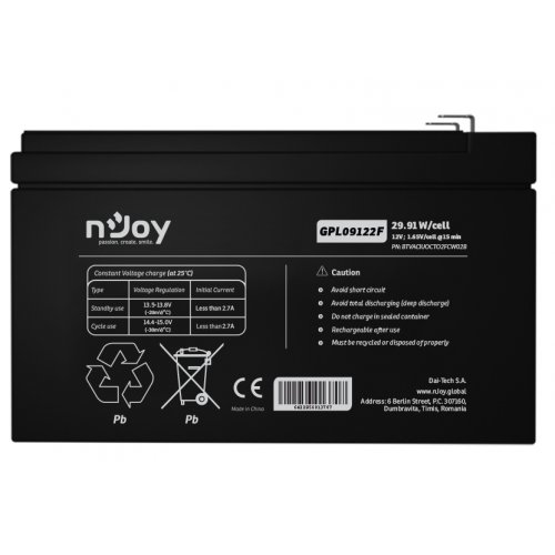 Акумуляторна батарея Njoy GPL09122F 12V 9Ah (BTVACIUOCTA2FCN02B) купити в Україні: Київ, Львів, Хмельницький, Тернопіль, Івано-Франківськ | Низька ціна, відгуки, характеристики від TELEMART фото