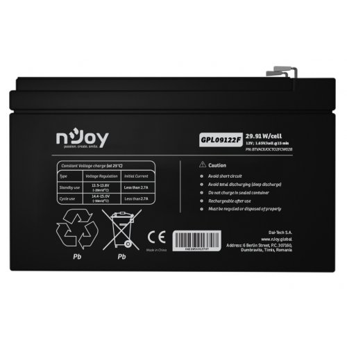 Акумуляторна батарея Njoy GPL09122F 12V 9Ah (BTVACIUOCTA2FCN02B) купити в Україні: Київ, Львів, Хмельницький, Тернопіль, Івано-Франківськ | Низька ціна, відгуки, характеристики від TELEMART фото