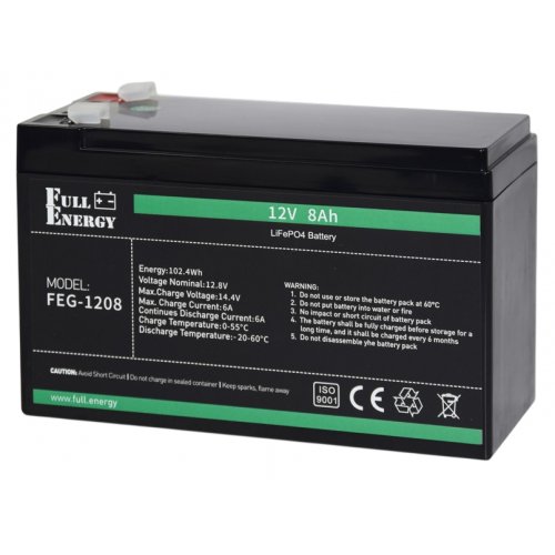 Акумуляторна батарея Full Energy 12V 8 Ah (FEG-128) купити в Україні: Київ, Львів, Хмельницький, Тернопіль, Івано-Франківськ | Низька ціна, відгуки, характеристики від TELEMART фото