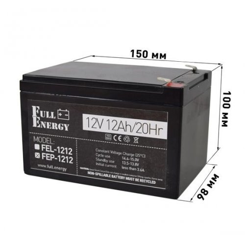 Акумуляторна батарея Full Energy 12V 12 Ah (FEP-1212) купити в Україні: Київ, Львів, Хмельницький, Тернопіль, Івано-Франківськ | Низька ціна, відгуки, характеристики від TELEMART фото