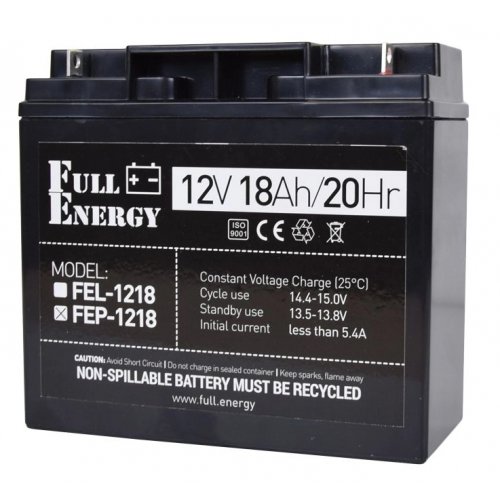 Акумуляторна батарея Full Energy 12V 18 Ah (FEP-1218) купити в Україні: Київ, Львів, Хмельницький, Тернопіль, Івано-Франківськ | Низька ціна, відгуки, характеристики від TELEMART фото