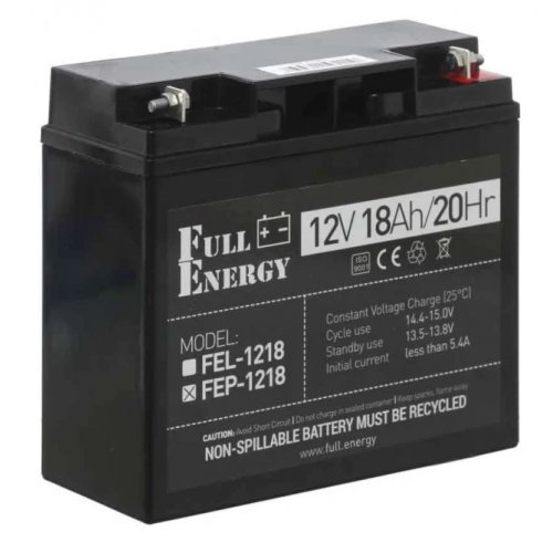 Акумуляторна батарея Full Energy 12V 18 Ah (FEP-1218) купити в Україні: Київ, Львів, Хмельницький, Тернопіль, Івано-Франківськ | Низька ціна, відгуки, характеристики від TELEMART фото