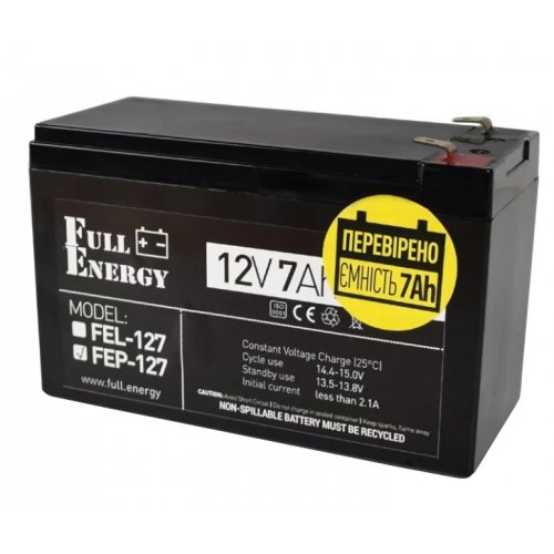 Акумуляторна батарея Full Energy 12V 7 Ah (FEP-127) купити в Україні: Київ, Львів, Хмельницький, Тернопіль, Івано-Франківськ | Низька ціна, відгуки, характеристики від TELEMART фото