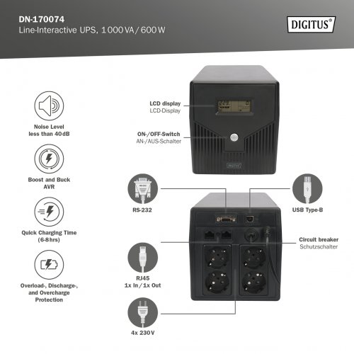 Батарейный блок Digitus Line Interactive 1000VA (DN-170074) купить в Украине | Telemart фото