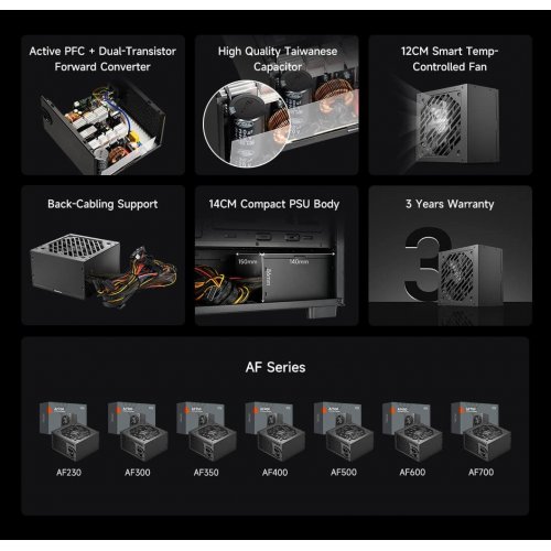 Блок живлення PcCooler AF500 500W (P1-AF500-N1HWBK1-EU) купити в Україні: Київ, Львів, Хмельницький, Тернопіль, Івано-Франківськ | Перевірка сумісності, низька ціна, відгуки, характеристики від TELEMART фото