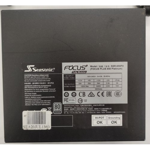 Блок живлення Seasonic Focus PX-650W Platinum (SSR-650PX) (Відновлено продавцем, 868769) купити в Україні: Київ, Львів, Хмельницький, Тернопіль, Івано-Франківськ | Перевірка сумісності, низька ціна, відгуки, характеристики від TELEMART фото