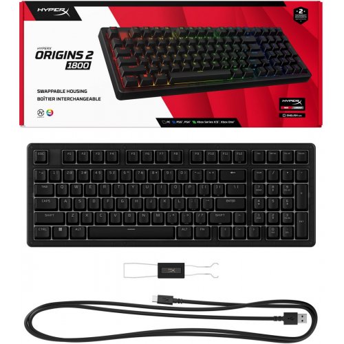 Клавіатура HyperX Alloy Origins 2 1800 RGB Linear Red (B4QS4AA) Black купити в Україні: Київ, Львів, Хмельницький, Тернопіль, Івано-Франківськ | Низька ціна, відгуки, характеристики від TELEMART фото