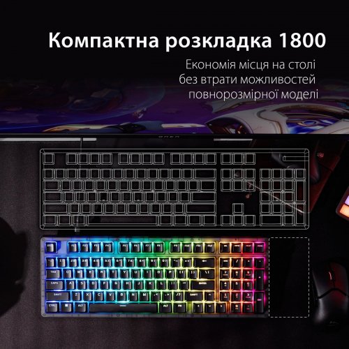 Клавіатура HyperX Alloy Origins 2 1800 RGB Linear Red (B4QS4AA) Black купити в Україні: Київ, Львів, Хмельницький, Тернопіль, Івано-Франківськ | Низька ціна, відгуки, характеристики від TELEMART фото