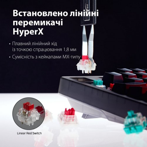 Клавіатура HyperX Alloy Origins 2 1800 RGB Linear Red (B4QS4AA) Black купити в Україні: Київ, Львів, Хмельницький, Тернопіль, Івано-Франківськ | Низька ціна, відгуки, характеристики від TELEMART фото