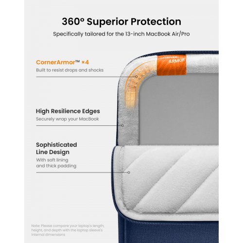 Чохол для ноутбука Tomtoc 13" Defender-A13 (A13C2B2) Navy Blue купити в Україні: Київ, Львів, Хмельницький, Тернопіль, Івано-Франківськ | Низька ціна, відгуки, характеристики від TELEMART фото