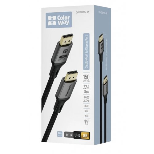 Кабель ColorWay DisplayPort to DisplayPort V1.4 8K 1.5m (CW-CBDP093-BK) Black купити в Україні: Київ, Львів, Хмельницький, Тернопіль, Івано-Франківськ | Низька ціна, відгуки, характеристики від TELEMART фото
