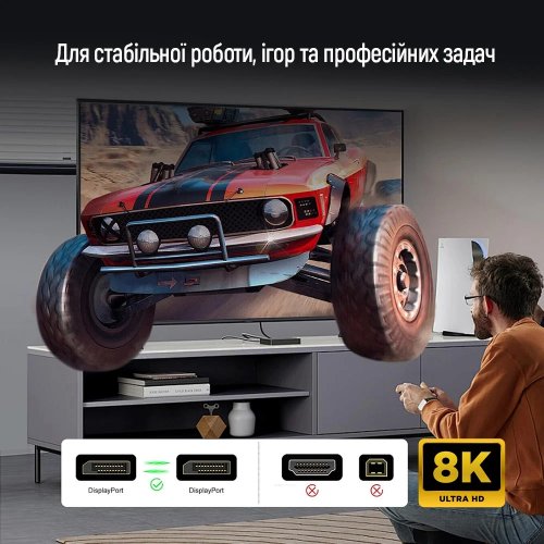 Кабель ColorWay DisplayPort to DisplayPort V1.4 8K 3m (CW-CBDP094-BK) Black купити в Україні: Київ, Львів, Хмельницький, Тернопіль, Івано-Франківськ | Низька ціна, відгуки, характеристики від TELEMART фото